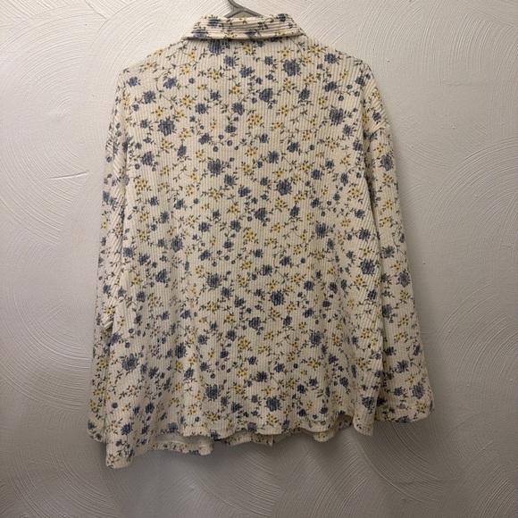 Corduroy Floral Button-Up Shirt with Blue and Yellow Flowers - Picture 2 of 5